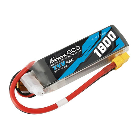 Gens Ace 1800mAh 7,4V 45C 2S1P Lipo Akkupack mit XT60 Stecker - LiPo24.de