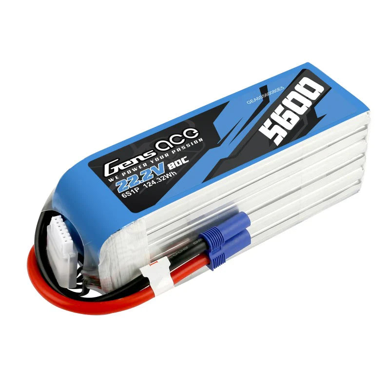 Gens Ace 5600mAh 80C 22,2V 6S1P Lipo-Akkupack mit EC5-Stecker - LiPo24.de