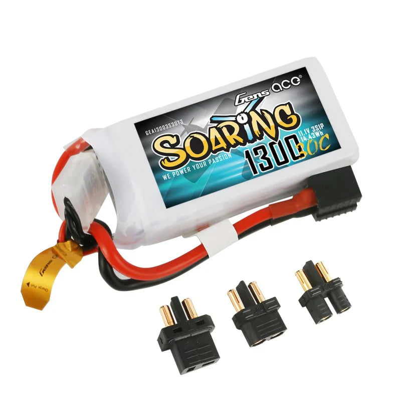 Gens Ace Soaring 1300mAh 11.1V 30C 3S1P Lipo Akkupack mit EC3/XT60/T-Stecker - LiPo24.de