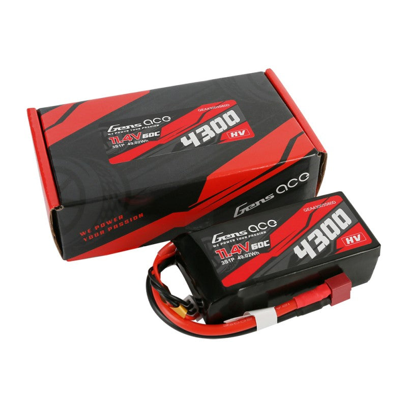 Gens Ace 4300mAh 3S1P 11,4V 60C Lipo Akku T-Stecker - LiPo24.de