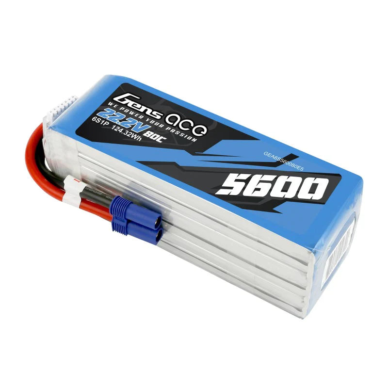 Gens Ace 5600mAh 80C 22,2V 6S1P Lipo-Akkupack mit EC5-Stecker - LiPo24.de