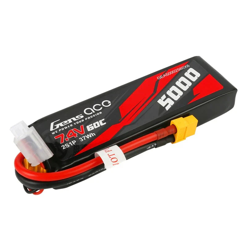 Gens Ace 5000mAh 7.4V 60C 2S1P Lipo PC-Materialgehäuse mit XT60-Stecker - LiPo24.de