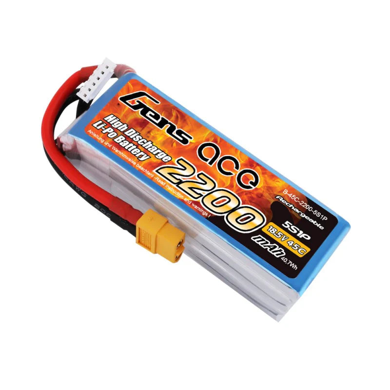 Gens Ace 2200mAh 18,5V 45C 5S1P Lipo Akkupack mit XT60 Stecker - LiPo24.de