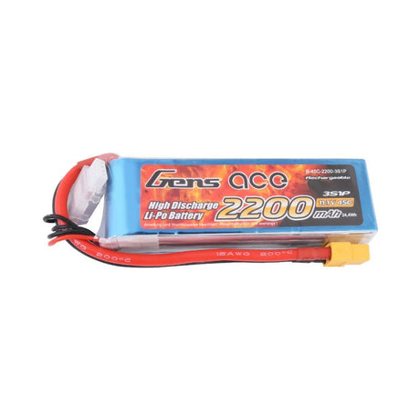 Gens Ace 2200mAh 11,1V 45C 3S1P Lipo Akkupack mit XT60 Stecker - LiPo24.de