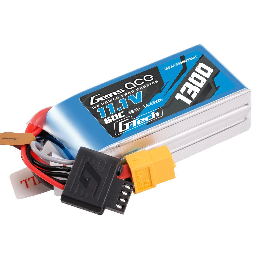 GensAce G-Tech 3S LiPo Akku 1300mAh 11,1V 60C 3S1P Lipo-Akkupack mit XT60-Stecker