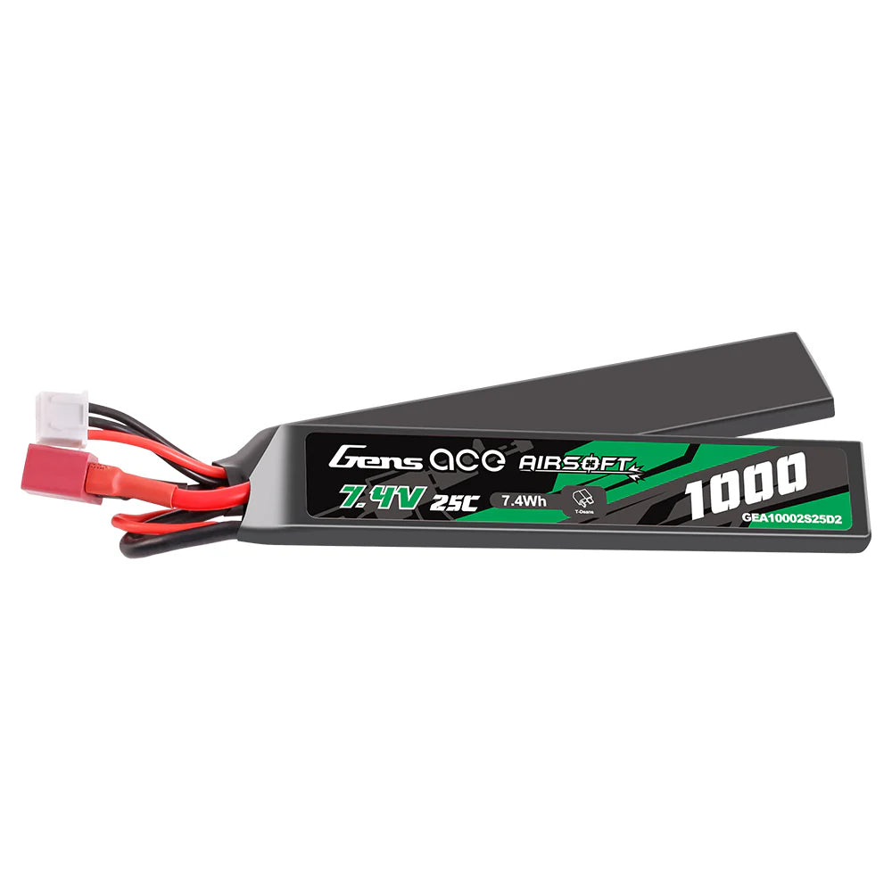 GensAce 2S LiPo Akku 1000mAh 25C 2S1P 7,4V Airsoft Akku mit Deans(T) Stecker (2 Stück)