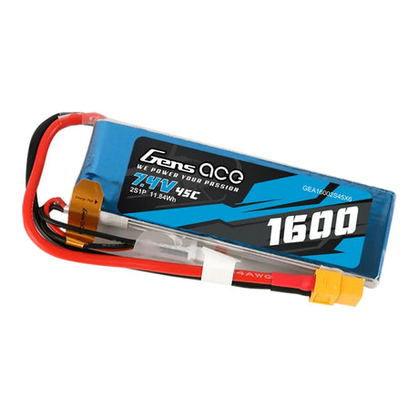 Gens Ace 1600mAh 7,4V 45C 2S1P Lipo Akkupack mit XT60 Stecker - LiPo24.de