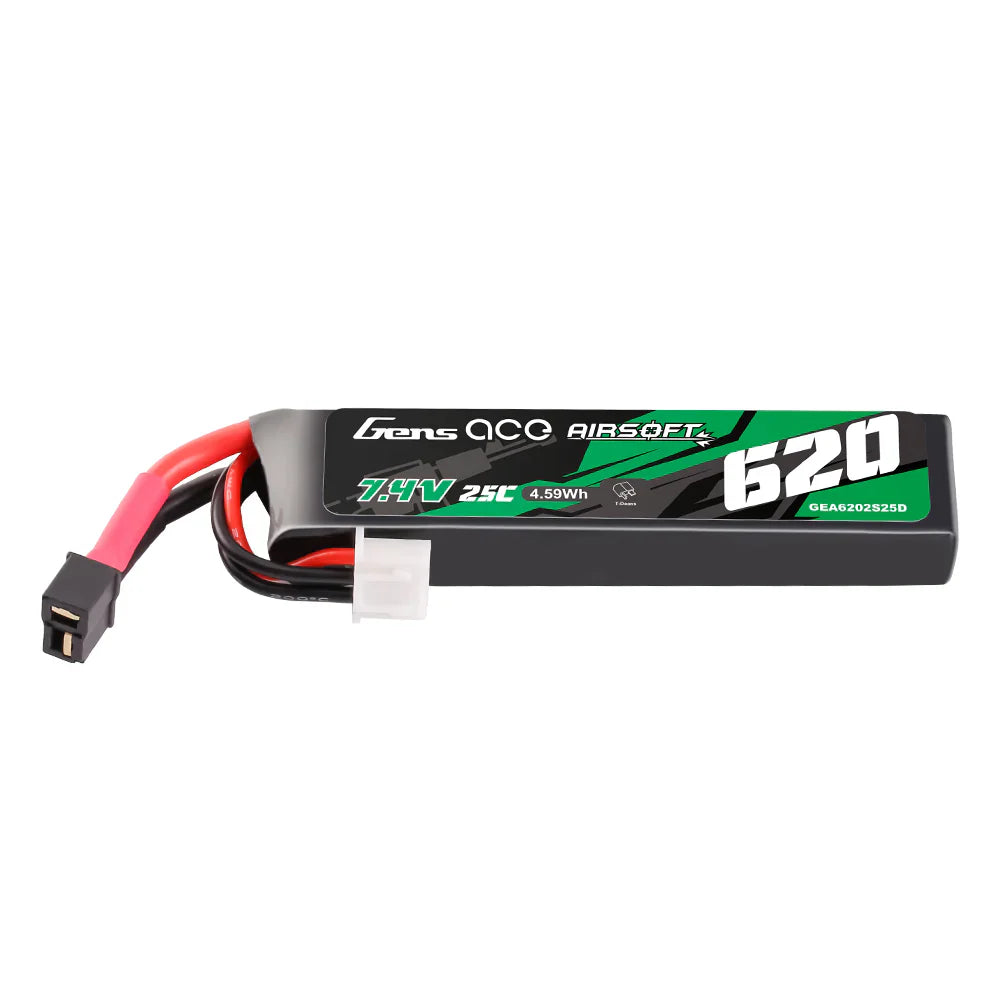 GensAce 2S LiPo 620mAh 7,4V 25C 2S1P Airsoft Lipo-Akku mit Mini-Deans(T)-Stecker