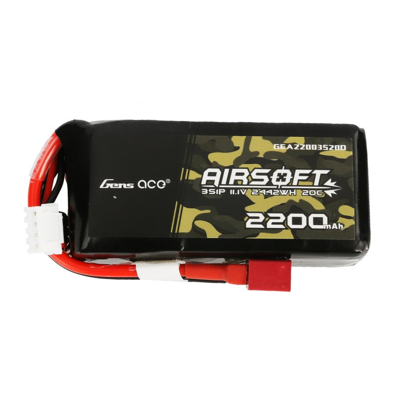 Gens Ace 20C 2200mAh 3S1P 11.1V Airsoft Gun Lipo Akku mit T-Stecker - LiPo24.de