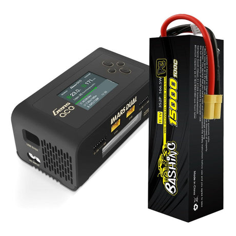 Gens Ace Bashing 3S 15000mAh 11,1V 100C 3S2P Lipo + Imars Dual Channel AC200 W RC-Akkuladegerät