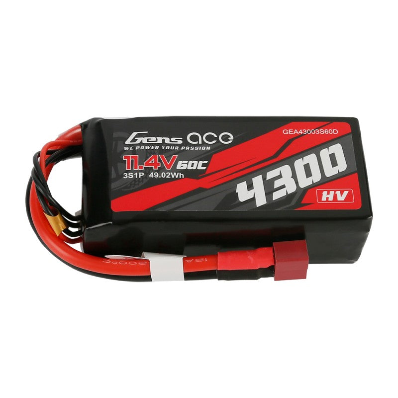 Gens Ace 4300mAh 3S1P 11,4V 60C Lipo Akku T-Stecker - LiPo24.de