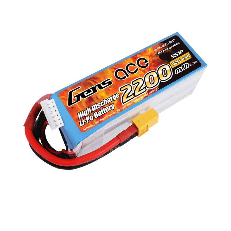 Gens Ace 2200mAh 18,5V 45C 5S1P Lipo Akkupack mit XT60 Stecker - LiPo24.de