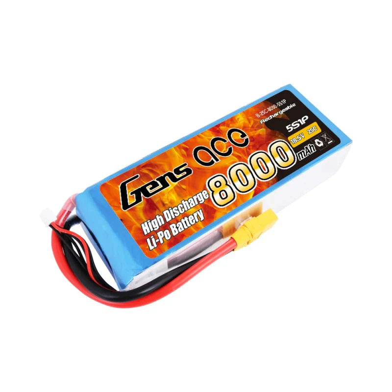 Gens Ace 8000mAh 18,5V 25C 5S1P Lipo Akkupack mit XT90 Stecker - LiPo24.de