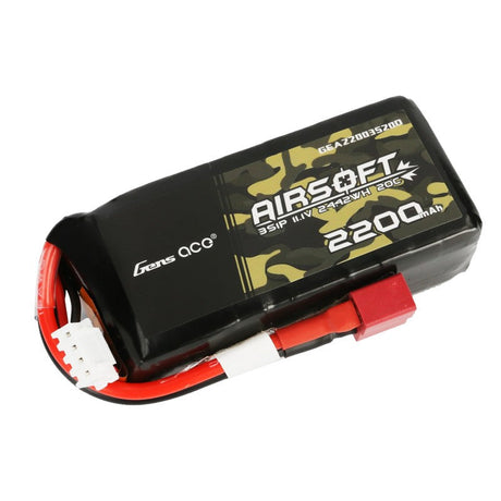 Gens Ace 20C 2200mAh 3S1P 11.1V Airsoft Gun Lipo Akku mit T-Stecker - LiPo24.de