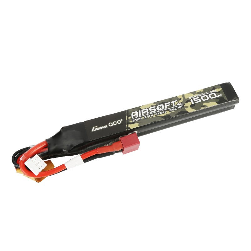 Gens Ace 25C 1500mAh 2S1P 7.4V Nunchuck 2X Airsoft Gun Lipo Batterie mit T-Stecker - LiPo24.de