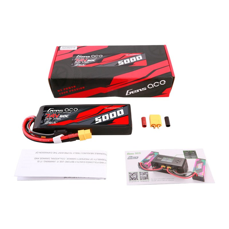 Gens ace G-Tech 5000 mAh 7,4 V 60 C 2S1P Lipo PC-Materialgehäuse mit XT60-Stecker