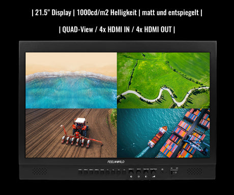 FeelWorld 21.5" Outdoor Industriemonitor mit Metallgehäuse 1920 x 1080 / 1000cdm2 / Quad View - NEUE VERSION 2025