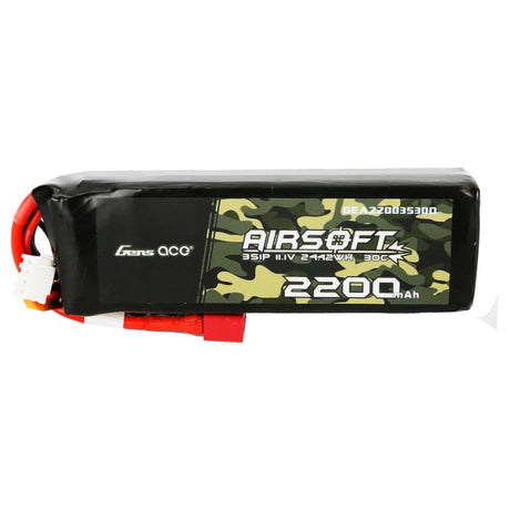 Gens Ace 30C 2200mAh 3S1P 11.1V Airsoft Gun Lipo Batterie mit T-Stecker - LiPo24.de