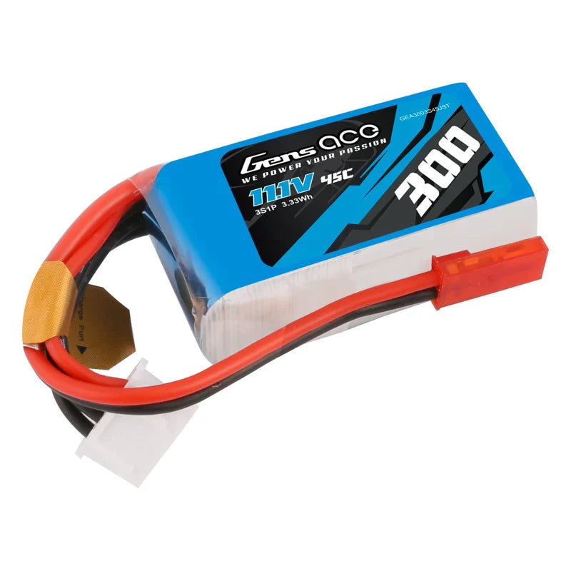 Gens Ace 300mAh 11,1V 45C 3S1P Lipo Akkupack mit JST-SYP Stecker - LiPo24.de