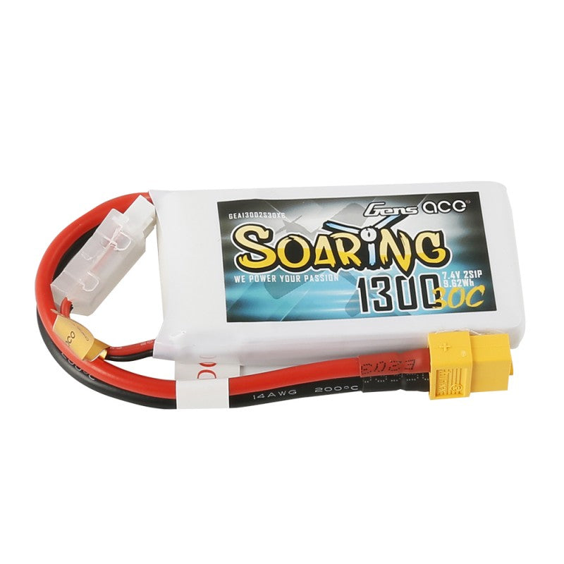 Gens Ace Soaring 1300mAh 7,4V 30C 2S1P Lipo Akkupack mit XT60 Stecker - LiPo24.de