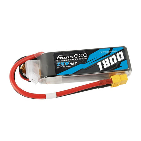 Gens Ace 1800mAh 7,4V 45C 2S1P Lipo Akkupack mit XT60 Stecker - LiPo24.de