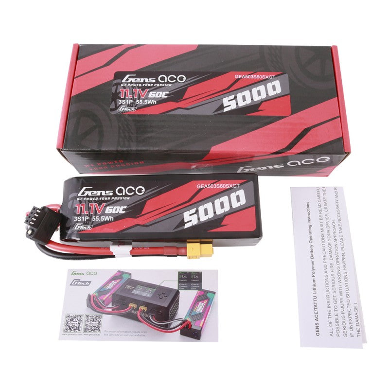 Gens ace G-Tech 5000 mAh 11,1 V 60 C 3S1P kurzer Lipo mit XT60-Stecker