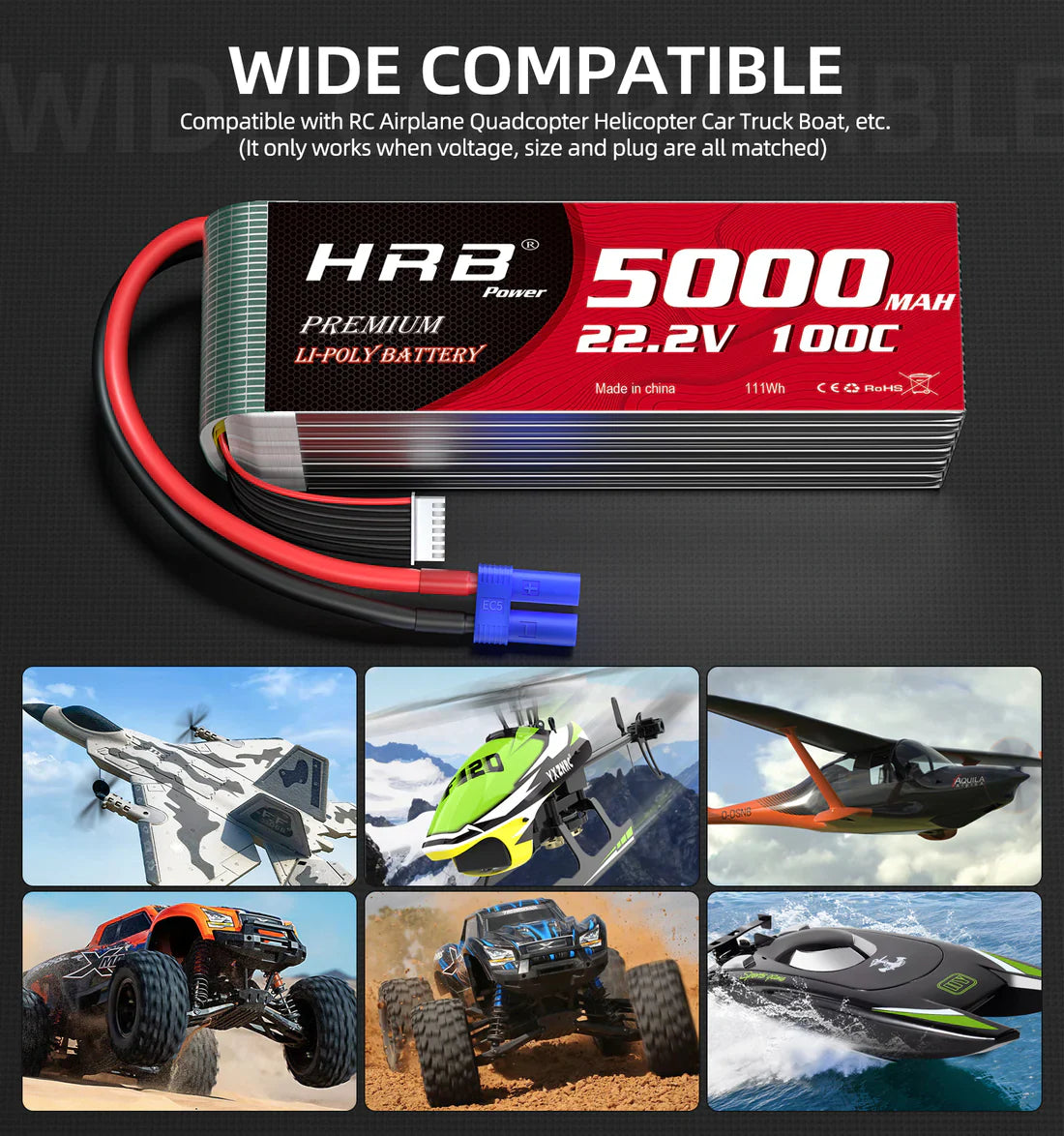 HRB Premium Line 6S 5000mAh 22.2V 100C EC5 LiPo Akku