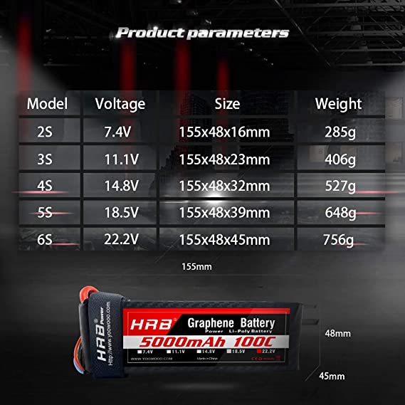 HRB 6S 5000mAh 22.2V 100C XT90 Graphene - LiPo24.de