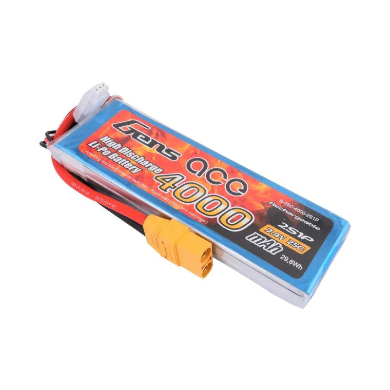 Gens Ace 4000mAh 7,4V 25C 2S1P Lipo Akkupack mit XT90 Stecker - LiPo24.de