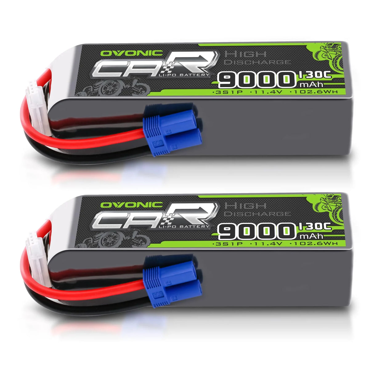 Ovonic Car 3S LiPo Akku 9000mAh 11,4V 130C RC-Akku mit EC5-Stecker (2 Stück)