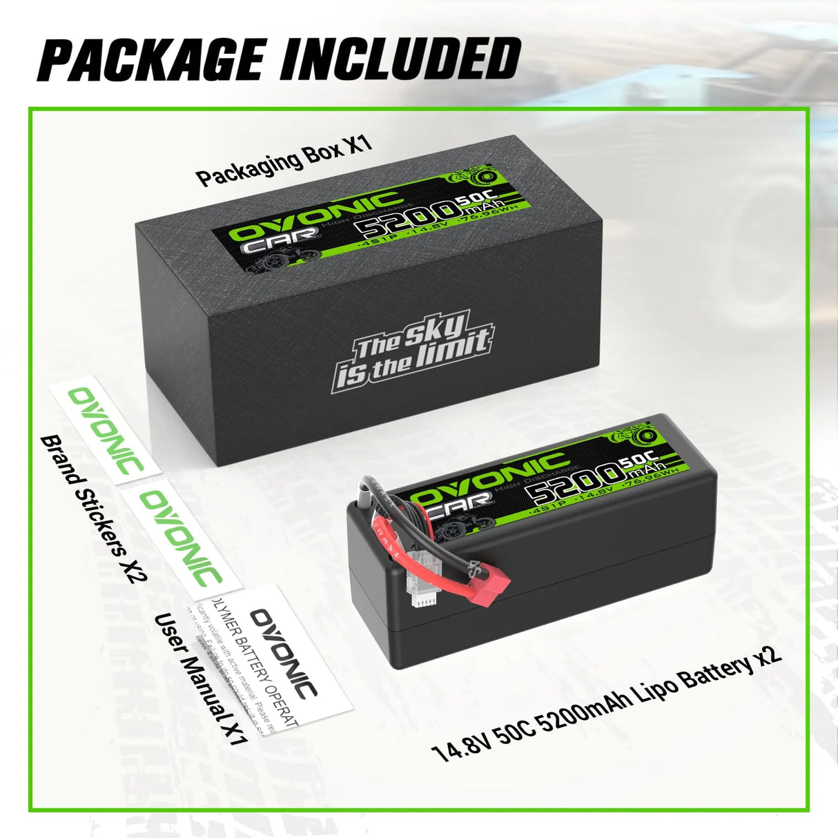 Ovonic Car 4S LiPo Akku 5200mAh 50C 14,8V Hardcase Lipo Akku mit T-Stecker