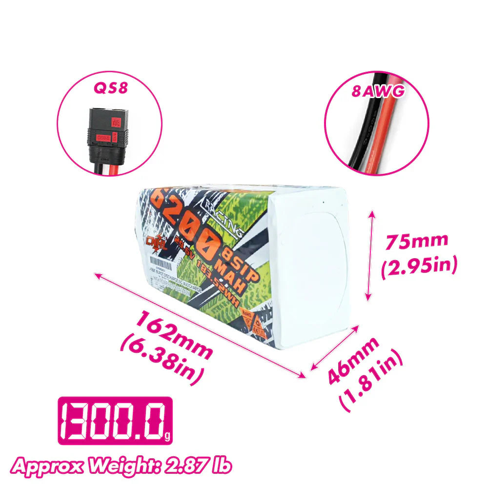 CNHL Racing Series 8S 6200mAh 29,6V 8S 90C Lipo-Akku mit QS8-Stecker