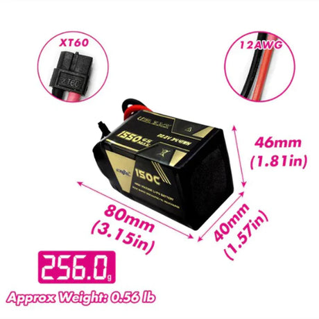 CNHL Ultra Black 6S 1550mAh 22,2V 150C Lipo-Akku XT60-Stecker