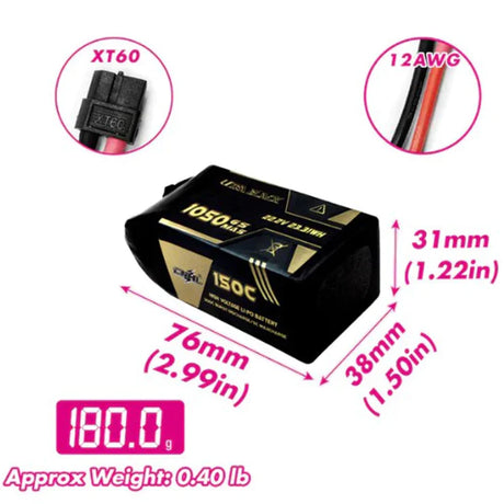 CNHL Ultra Black 6S 1050mAh 22,2V 150C Lipo-Akku XT60-Stecker