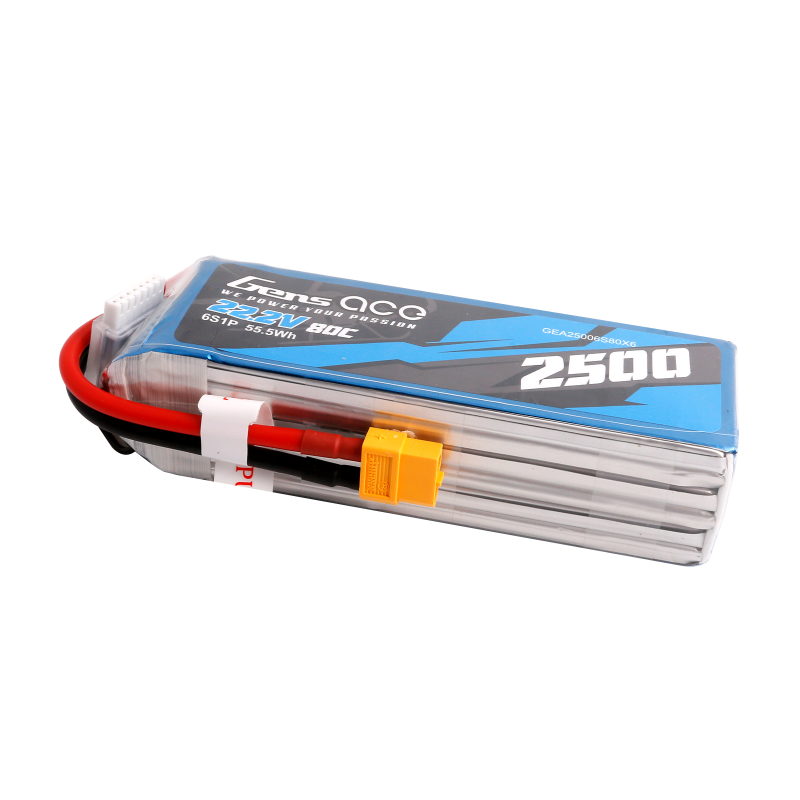 Gens Ace 2500mAh 22,2V 80C 6S1P Lipo Akkupack mit XT60 Stecker - LiPo24.de