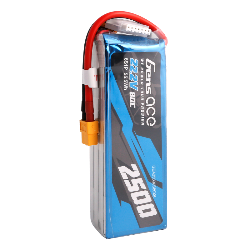 Gens Ace 2500mAh 22,2V 80C 6S1P Lipo Akkupack mit XT60 Stecker - LiPo24.de