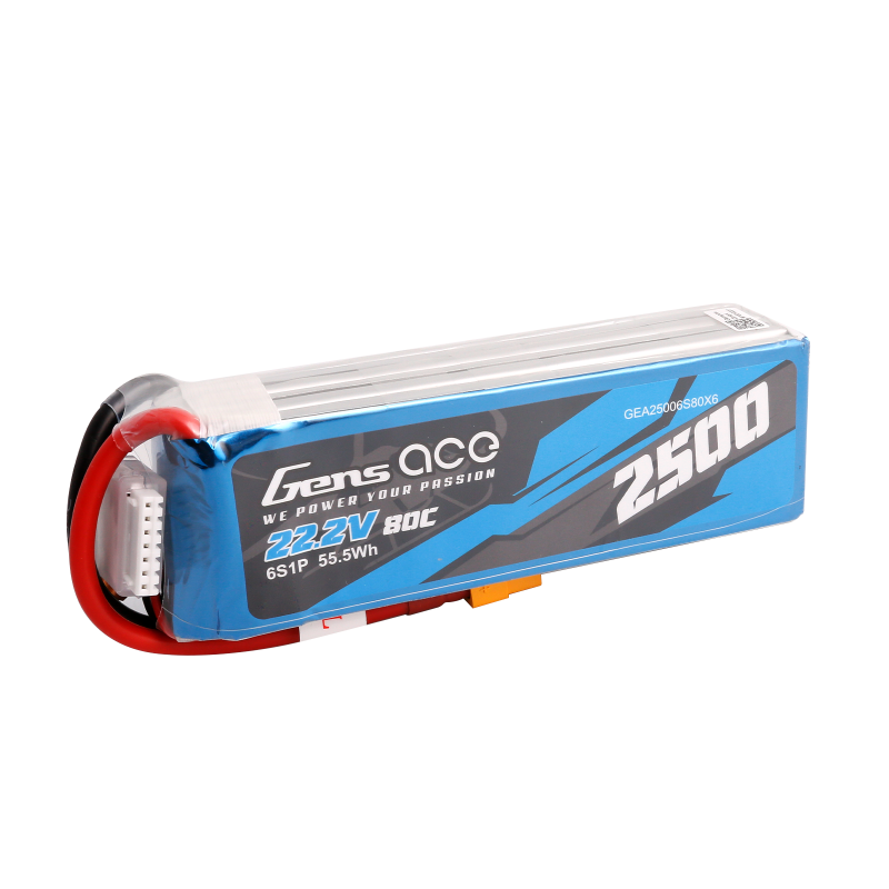 Gens Ace 2500mAh 22,2V 80C 6S1P Lipo Akkupack mit XT60 Stecker - LiPo24.de