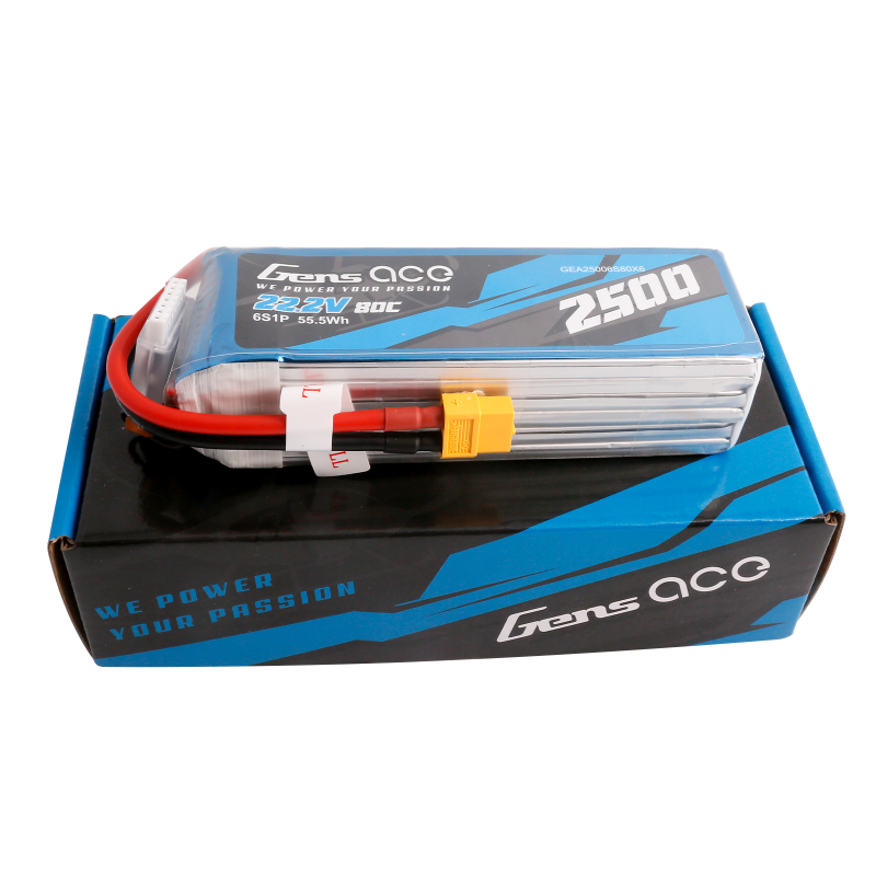 Gens Ace 2500mAh 22,2V 80C 6S1P Lipo Akkupack mit XT60 Stecker - LiPo24.de