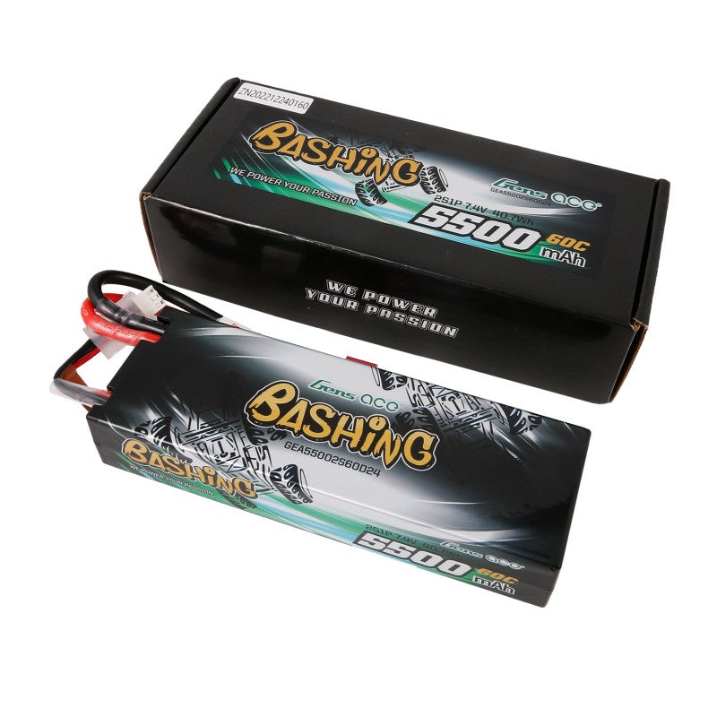 Gens Ace 5500mAh 7.4V 2S1P 60C Auto Lipo Akku Hardcase T-Stecker - LiPo24.de