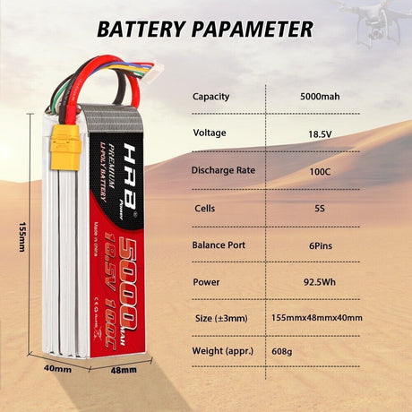 HRB 5S 5000mAh 18,5V 100C XT90 Lipo-Akku - LiPo24.de