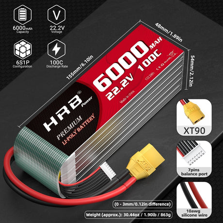 HRB 6S 6000mAh 22,2V XT90 100C LiPo Akku (2 St.) - LiPo24.de