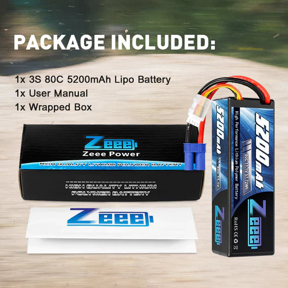 Zeee 3S Lipo Akku 5200 mAh 11,1 V 80 C mit EC5-Anschluss Hartschalenkoffer für RC-Car-Rennmodelle - LiPo24.de