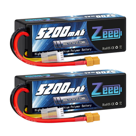 Zeee 3S Lipo Akku 5200mAh 11.1V 80C mit XT60 Stecker Hard Case Akku für RC Car RC Modelle (2 Pack) - LiPo24.de