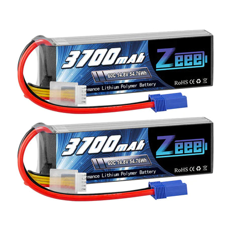 Zeee 4S Lipo Akku 3700mAh 14,8V 60C Soft Case mit EC5 Stecker für RC Flugzeug RC Modelle (2 Packungen) - LiPo24.de