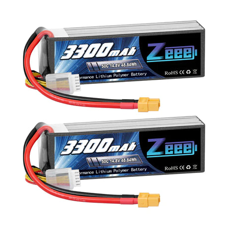 Zeee 4S Lipo Akku 3300mAh 14,8V 50C Soft Case mit XT60 Stecker für RC Flugzeug RC Auto (2 Packungen) - LiPo24.de