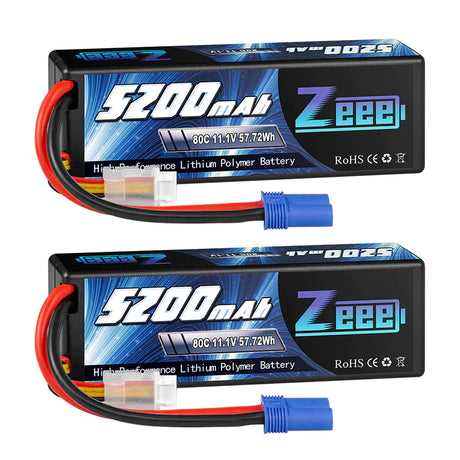 Zeee 3S Lipo Akku 5200mAh 11.1V 80C mit EC5 Anschluss Hardcase Akku für RC Car Racing Modelle (2 St.)) - LiPo24.de