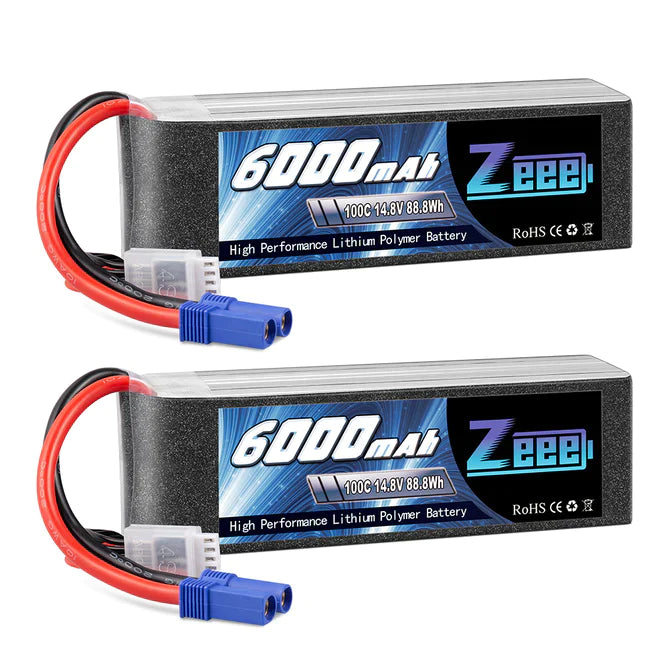 Zeee 4S Lipo Akku 6000mAh 14,8V 100C mit EC5 Stecker Soft Case für Flugzeug RC Car RC Modelle (2 Pack) - LiPo24.de