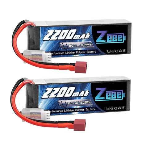 Zeee 2S Lipo Akku 2200mAh 7.4V 50C Soft Pack mit Deans Connector für RC Modelle (2er Pack) - LiPo24.de