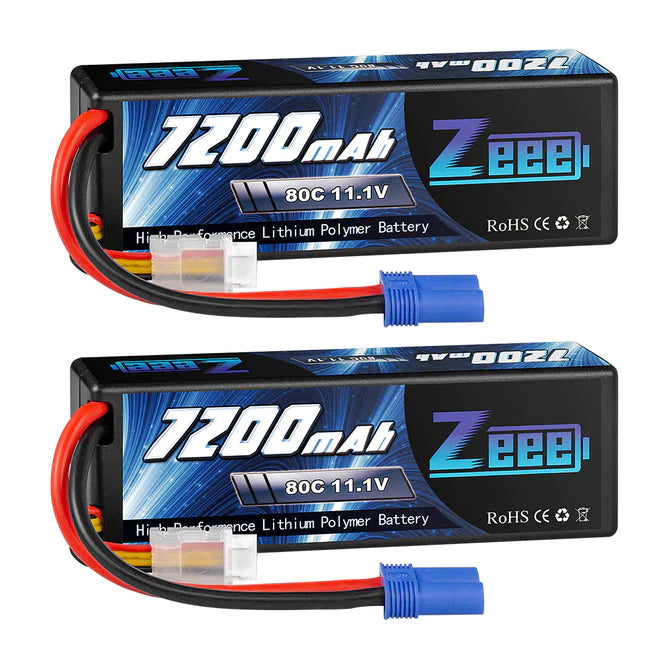 Zeee 3S Lipo Akku 7200mAh 11,1V 80C mit EC5-Anschluss Hartschalenkoffer für RC-Car-RC-Modelle (2 Packungen) - LiPo24.de