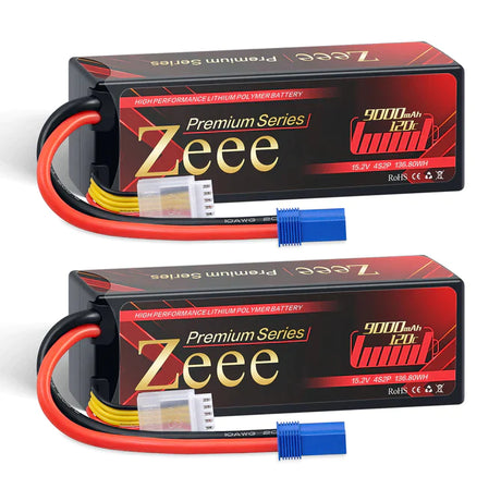 Zeee Premium Serie 4S Lipo Akku 9000mAh 15,2V 120C Hartschalenkoffer mit EC5 Anschluss für RC Car Racing Modelle (2 St.) - LiPo24.de